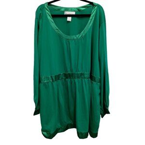 VTG Y2K Denim 24/7 Babydoll BOHO Tunic Top Womens Size 4X Kelly Green Satin Trim